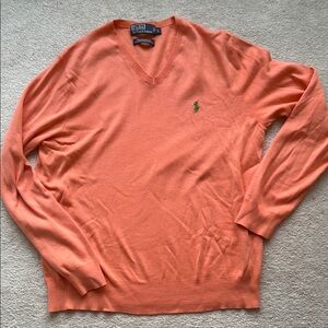 Polo by Ralph Lauren Men's V-Neck Sweater in Vibrant Orange